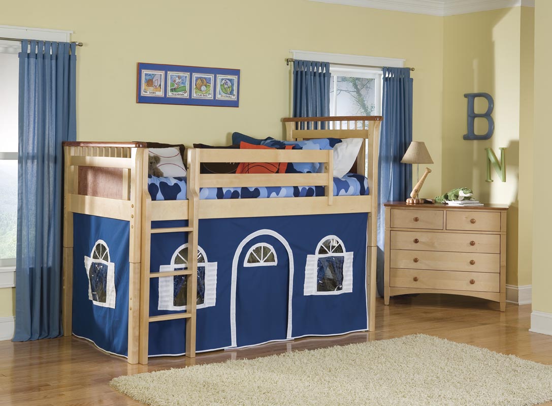 Bolton Furniture Bennington Twin Size Low Loft in Natural with Optional Tent Tower and Slide Best Price