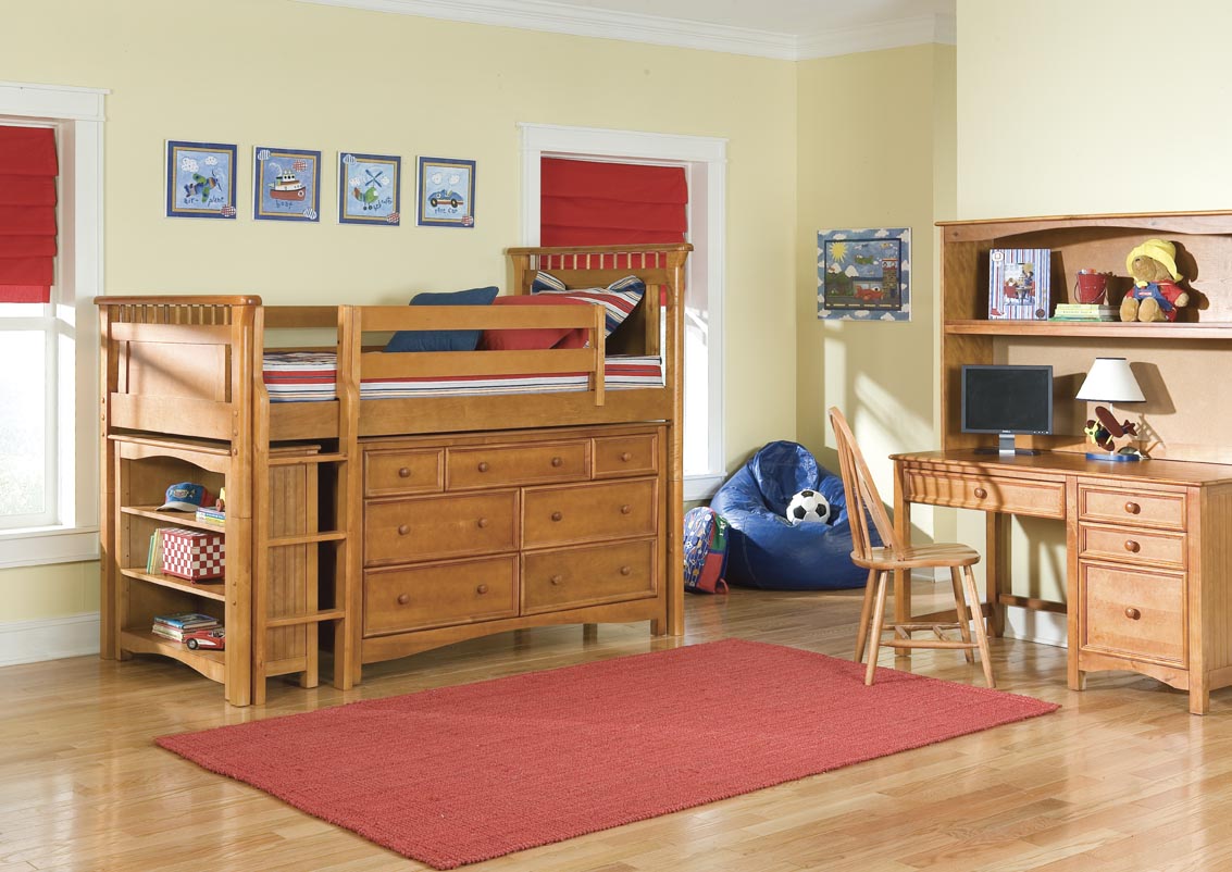 Bolton Furniture Bennington Twin Size Low Loft with Wakefield Drawers and Bookcase Set - Natural/Rosewood or Honey! Best Price
