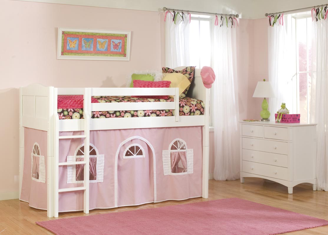 Bolton Furniture Cottage Girls Low Loft with Optional Tent Tower and Slide