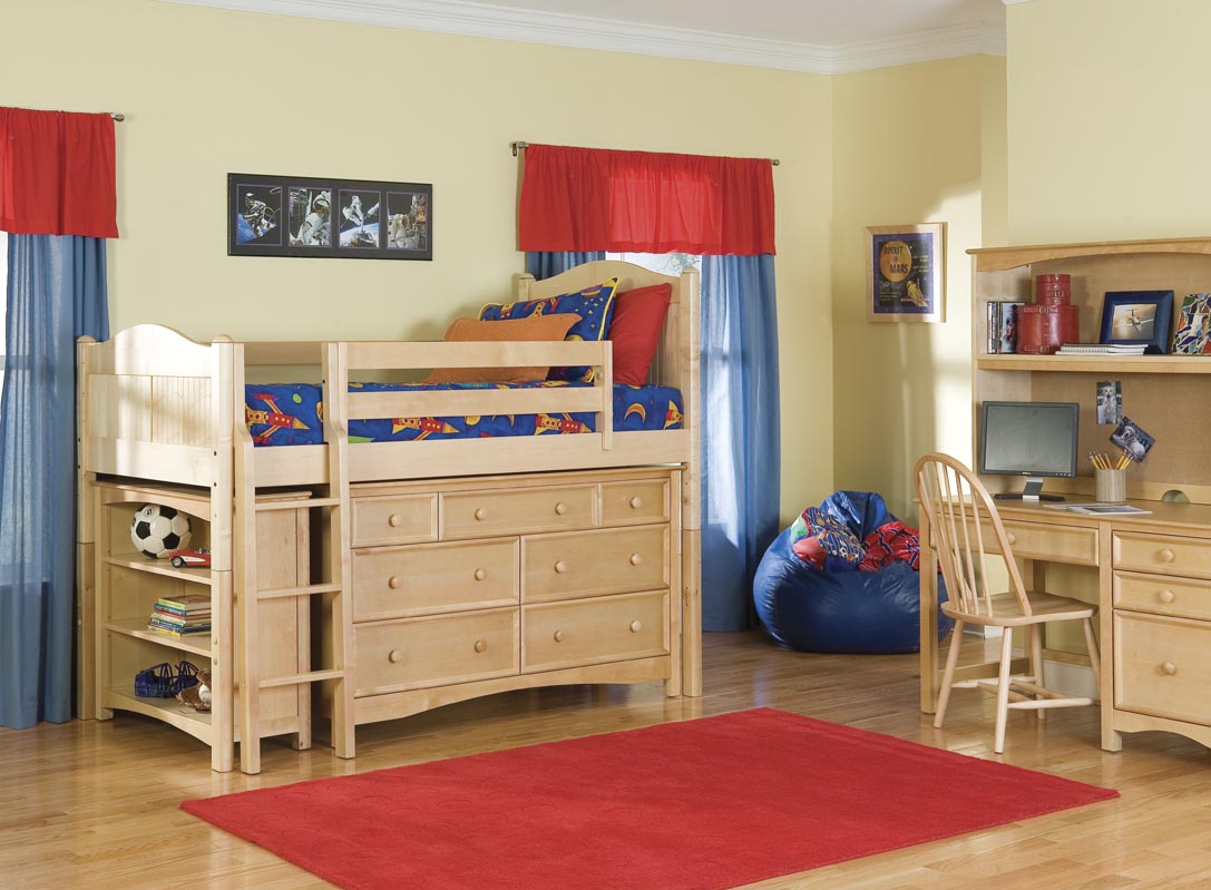 Bolton Furniture Cottage Twin Size Low Loft with Wakefield Drawers and Bookcase Set - Natural or White! Best Price