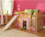 Maxtrix Full Size Low Loft Bed w. Straight Ladder and Slide Best Price