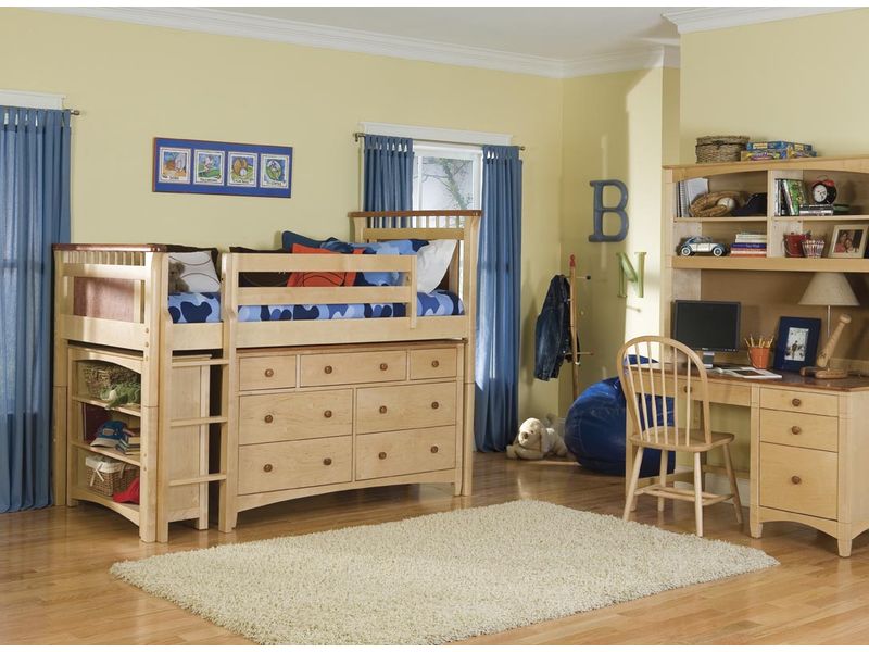 Bolton Furniture Bennington Twin Size Low Loft with Essex Drawers and Bookcase Set - Natural/Rosewood or Honey! Best Price