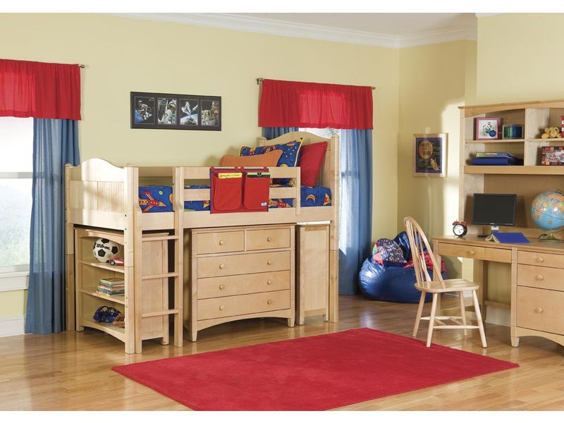 Bolton Furniture Cottage Twin Size Low Loft with Essex Drawers and Bookcase Set - Natural or White! Best Price