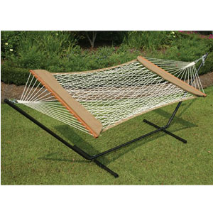 Pawleys Island Castaway Cotton Rope Soft Sides Hammock and Brown Stand