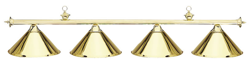Cue & Case 71 inch Brass Bar with Brass 4-Shade Billiard Lamp