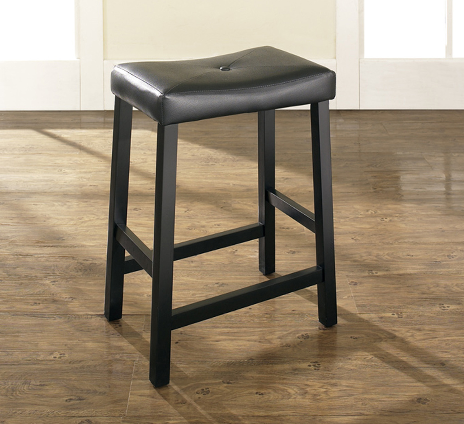 Crosley Furniture Upholstered Saddle Seat Bar Stool in Black Finish with 24 Inch Seat HeightSet of 2 (CF500224-BK)