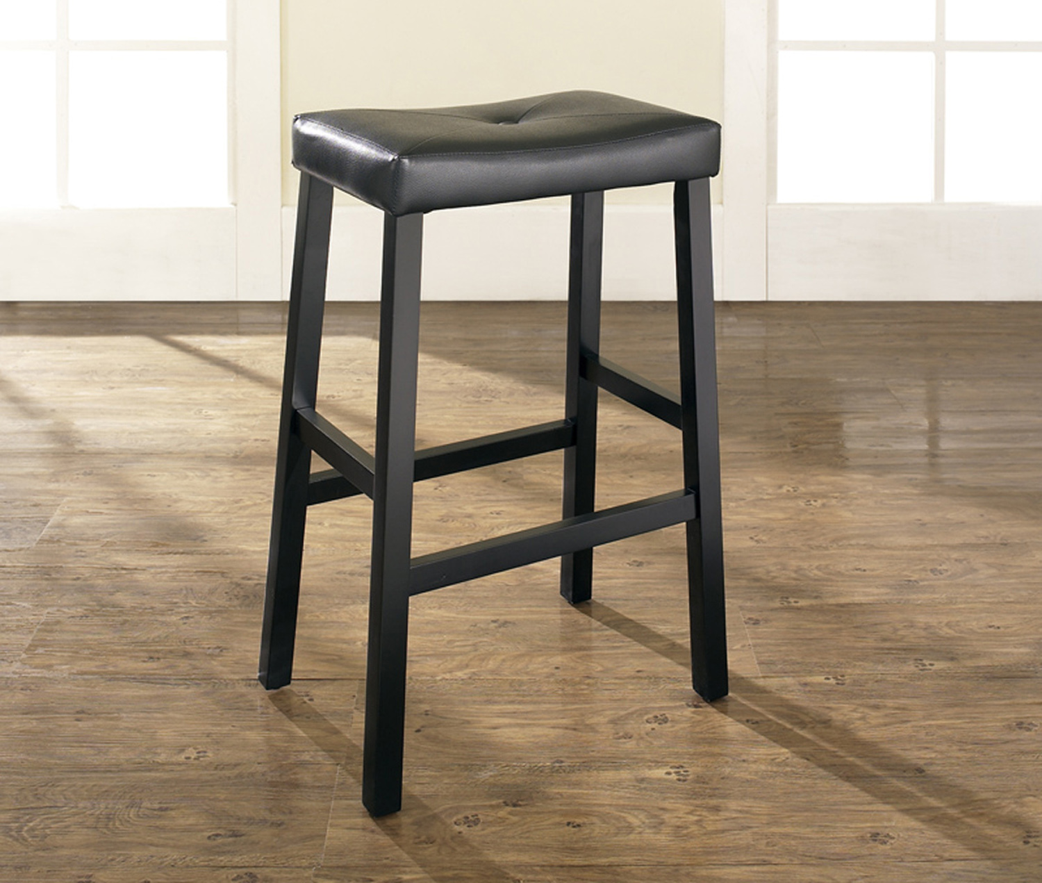 Crosley Furniture Upholstered Saddle Seat Bar Stool in Black Finish with 29 Inch Seat Height - Set of 2 (CF500229-BK)
