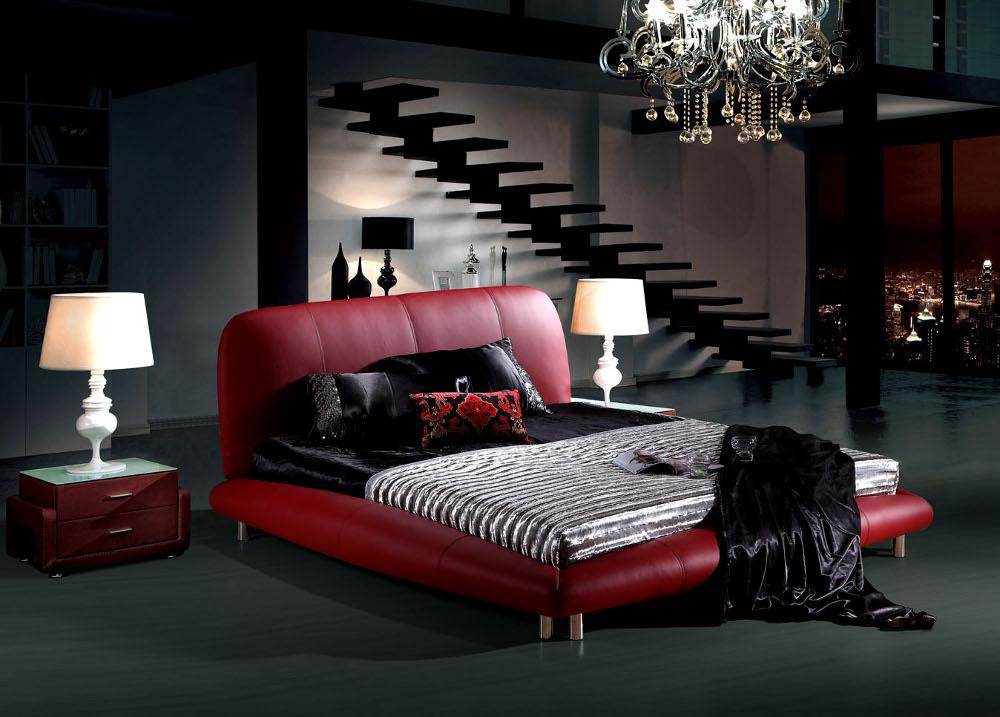 TOSH Furniture Roma Modern Red Leather Bed Best Price