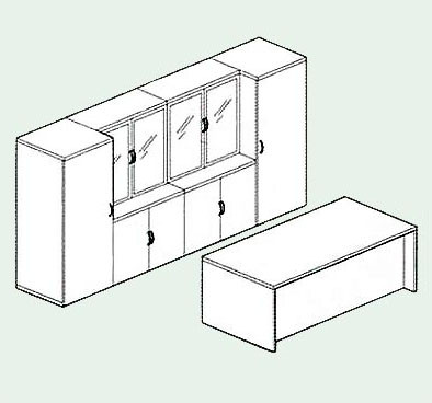 ABCO Unity Executive Series 7-Piece Workstation with Double-Door Storage Hutch by ABCO