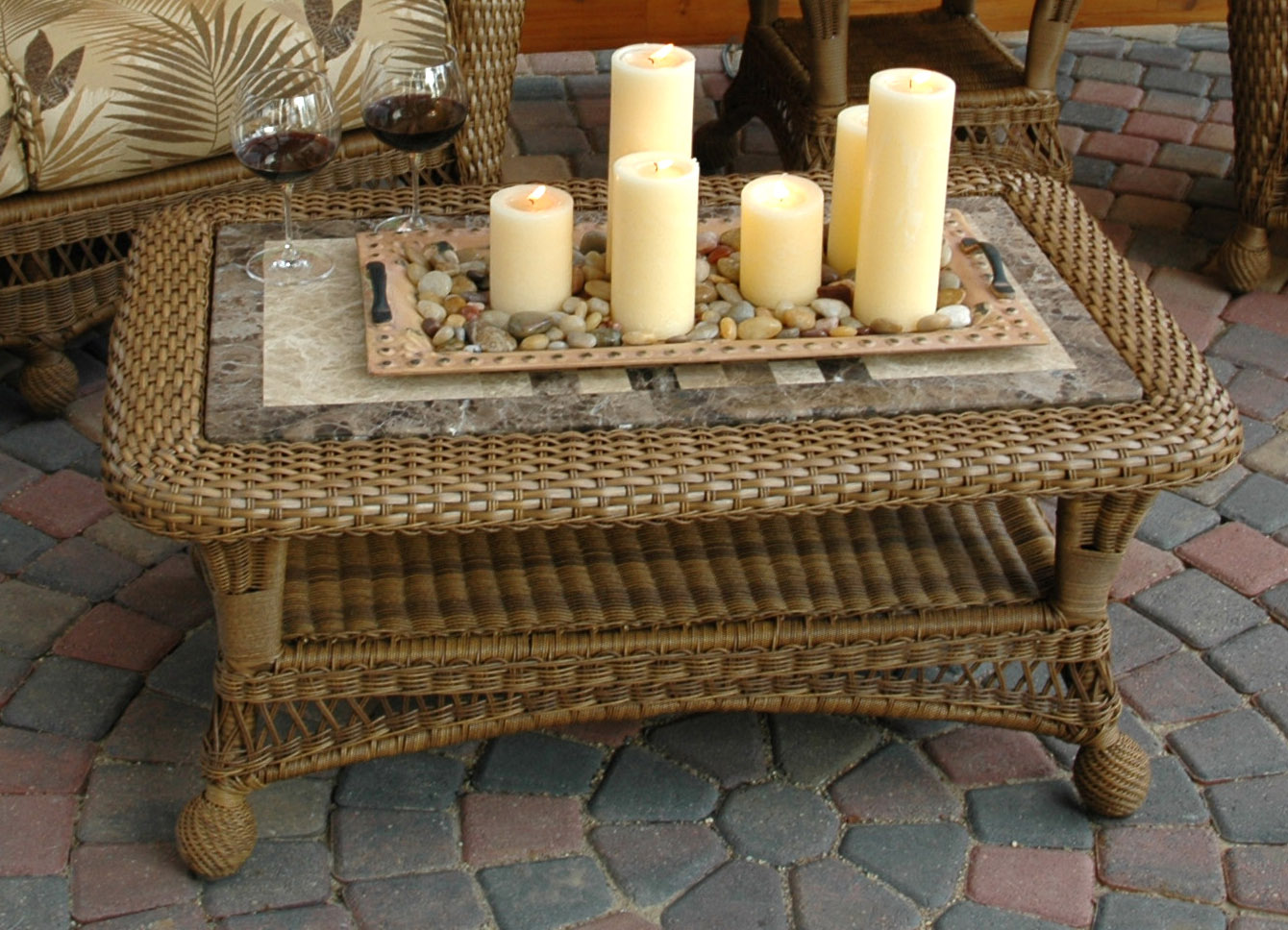 Fire Stone Coffee Table with Aldon Sealed Smooth Stone Top