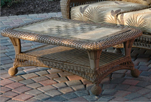 Fire Stone Coffee Table with Glass Top