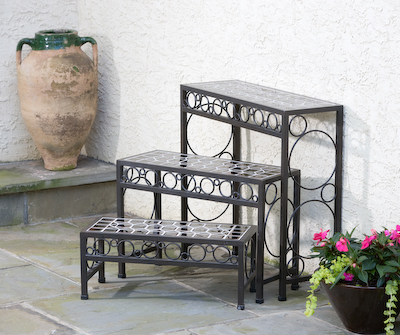 Alfresco Home Cognac Petite Rectangular Step Plant Stands Set of 3
