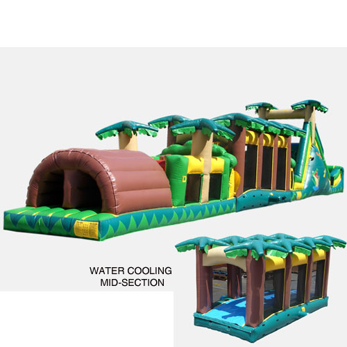 Kidwise Tropical Obstacle Bounce House with Water Midsection (Commercial Grade)
