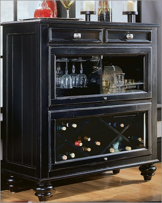 American Drew Camden Black Bookcase w Bar Wine Cabinet