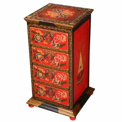 AsiaEXP 4 Drawer Painted Tibetan Mini Accent Chest with Gold Trim - FREE Inside Delivery! by AsiaEXP
