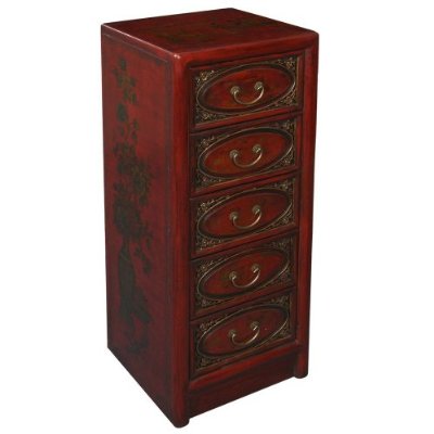 AsiaEXP 5 Drawer Painted Red Mini Accent Chest with Carved and Antiqued Drawers - FREE... by AsiaEXP