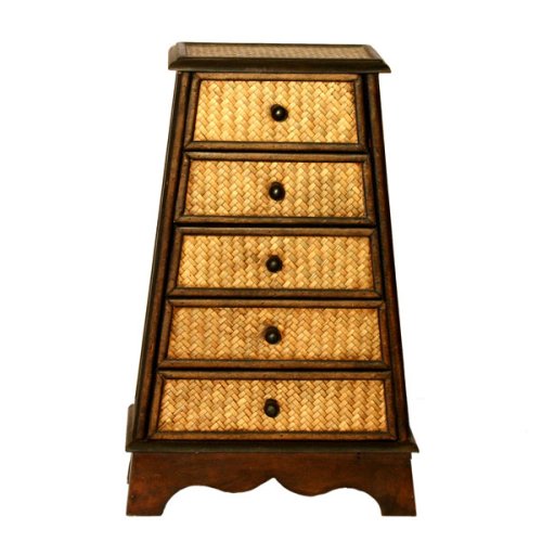 AsiaEXP 5 Drawer Wood 7 Rattan Mini Accent Chest by AsiaEXP