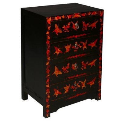 AsiaEXP Black 4 Drawer Cabinet Painted Vintage Style Trim Accent Chest - FREE Inside... by AsiaEXP