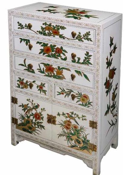 AsiaEXP White Autumn Flowers Storage Accent Chest with Gold Trim - FREE Inside Delivery! by AsiaEXP