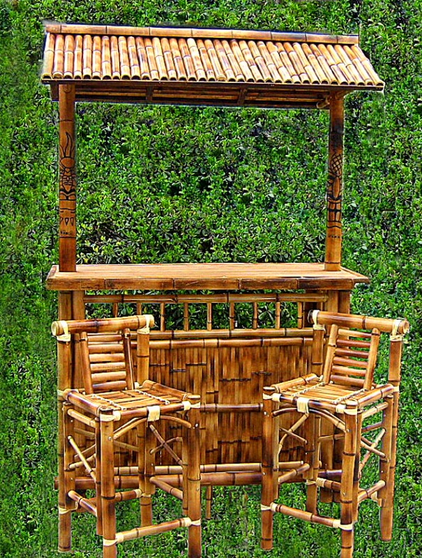 Island Tiki Island Bamboo Tiki Bar with Barstools and Torches Set 5500