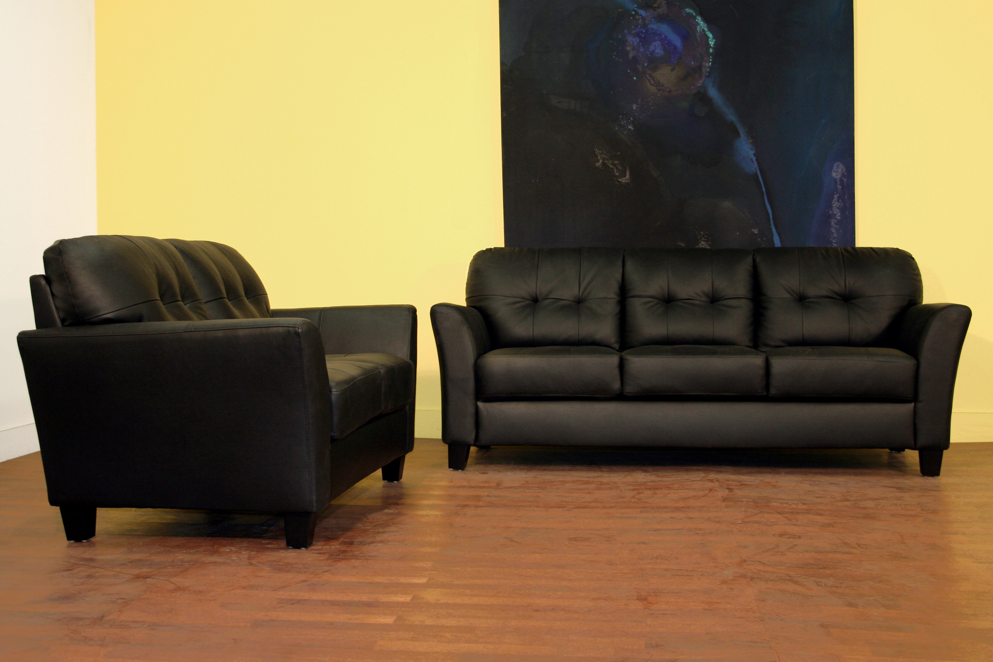 Baxton Studio Black Leather LF48-black-loveseat-sofa Sofa Set by Baxton Studio