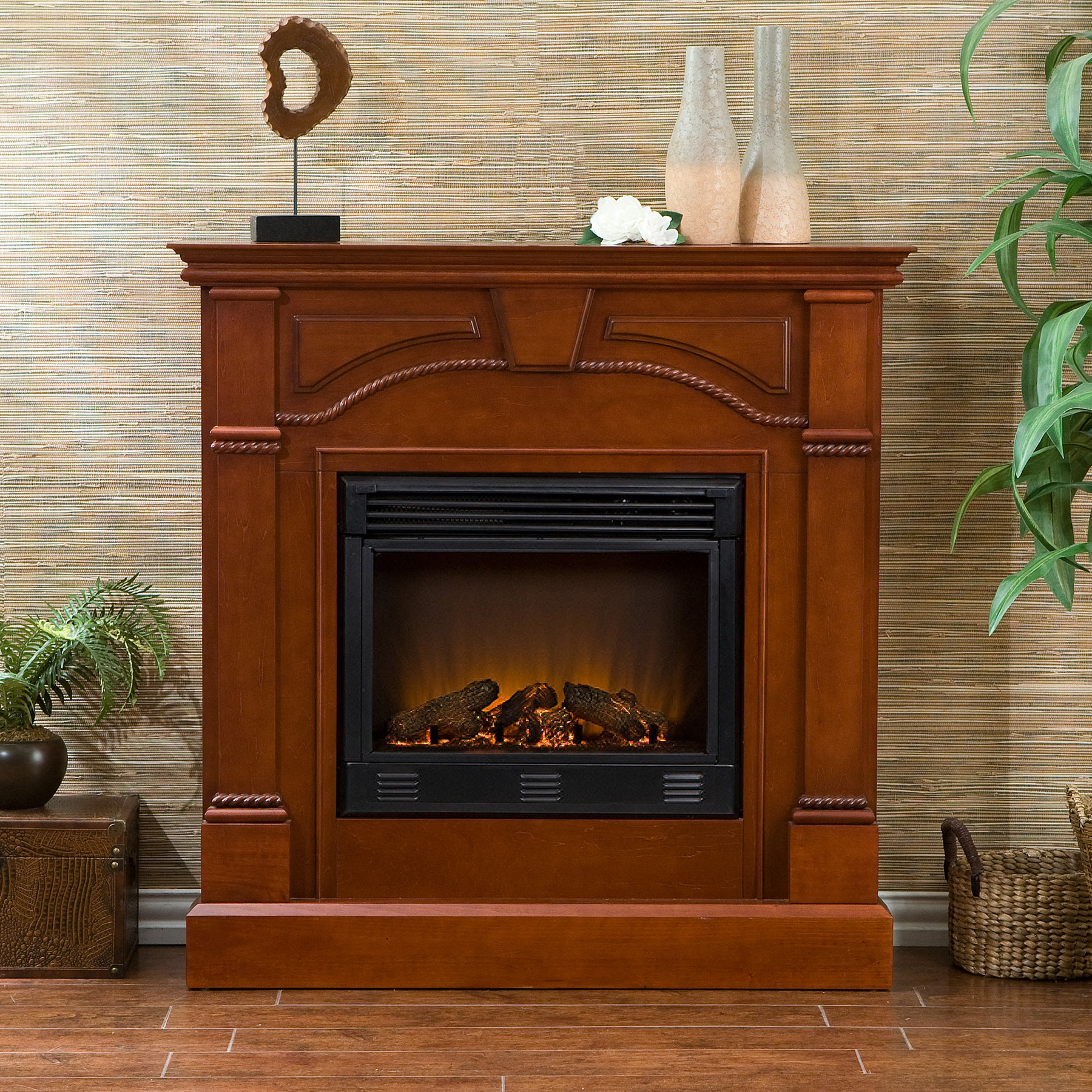 SEI Sussex Braid Classic Mahogany Electric Fireplace