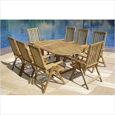 VIFAH 9-Piece Outdoor Teak Dining Set With Oval Table