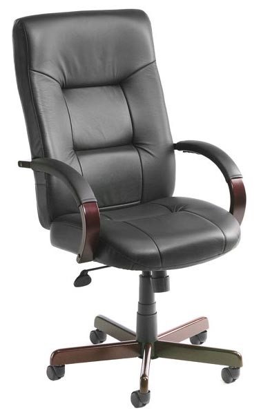 Boss Chair Black Italian Leather High Back Executive Chair with Mahogany Finish - Fast... by Boss Chair