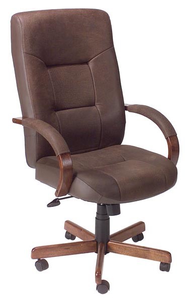 Boss Chair Brown Bomber Leather High Back Executive Chair with Dark Oak Finish - Fast FREE... by Boss Chair